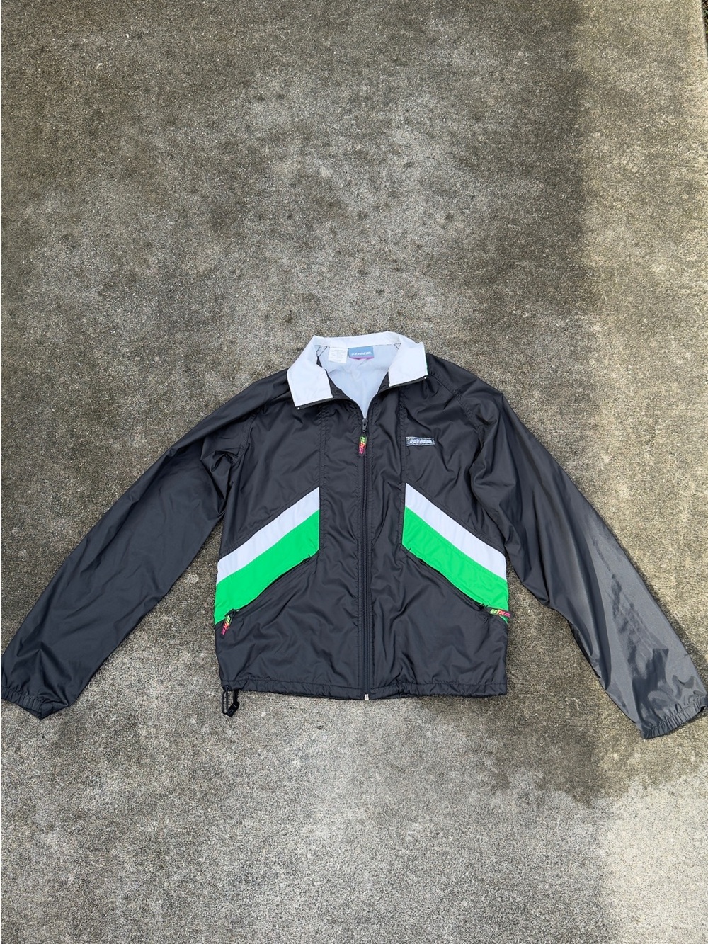 Hind Black Windbreaker with Green and White Chevron Panels